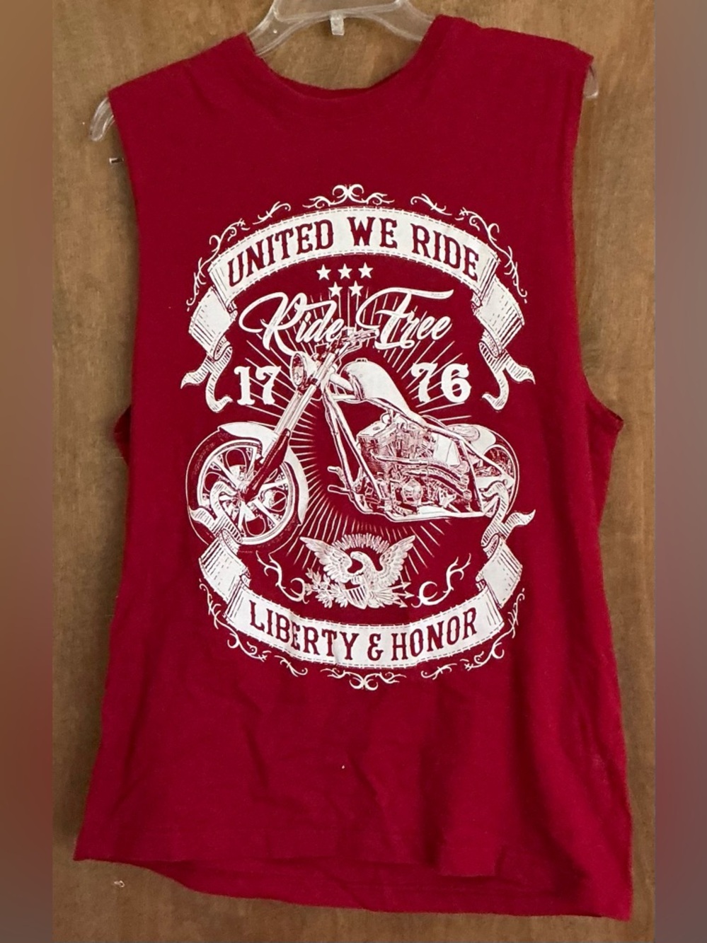 Patriotic United We Ride Liberty Honor Red Sleeveless Tank Top M 38-40 Cotton